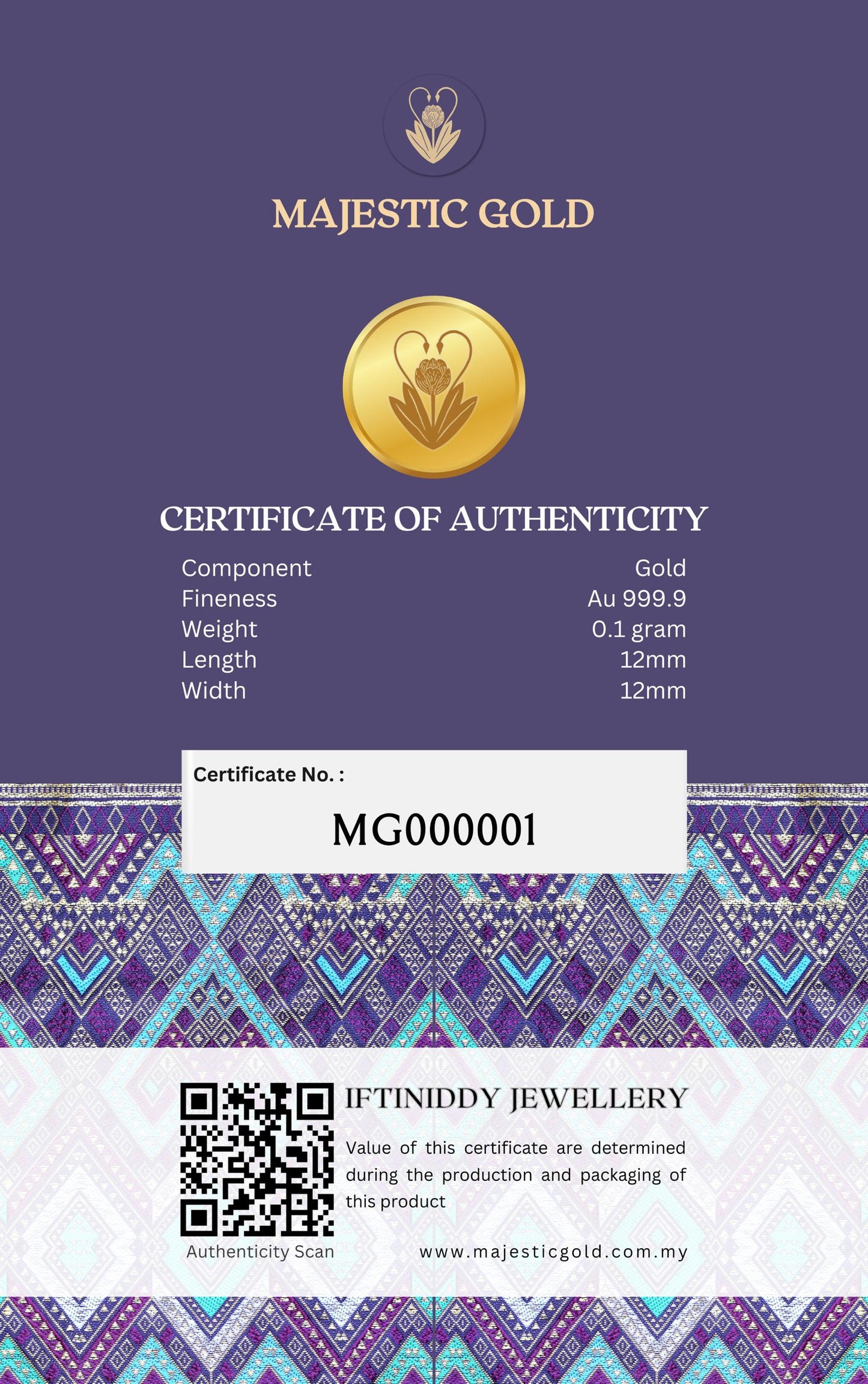 Majestic Gold Purple Jamu Batik Series Gold Bar 0.1gram Au 999